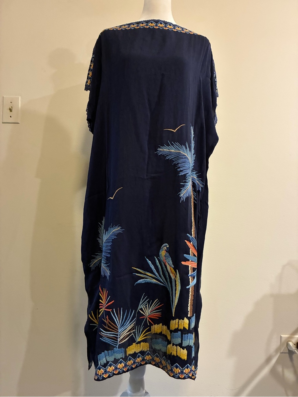 Johnny Was Navy Tropical Embroidered Maxi Dress size Medium - Picture 2 of 14